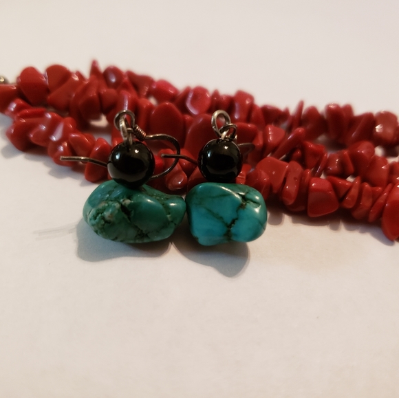 Turquoise earrings lot, Black Onyx, Red Coral, gem - Picture 2 of 5